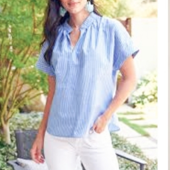 AQC clothing Tops - AQC clothing Striped Ruffle-Sleeve Oversized Blue Top Size 2